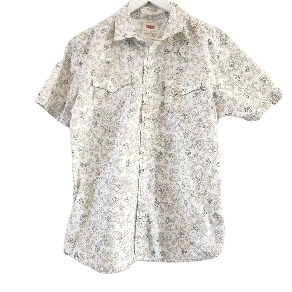Levi's White Gray Floral Short Sleeve Button Up Shirt Size‎ M
